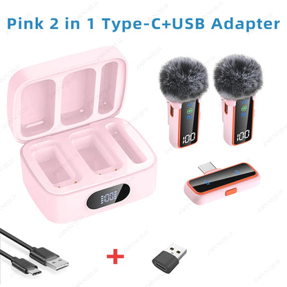 2.4G Wireless Lavalier Microphone Voice Changer AI Noise Cancelling Dual LED Display Charging Case Deep Voice Female Voice Black