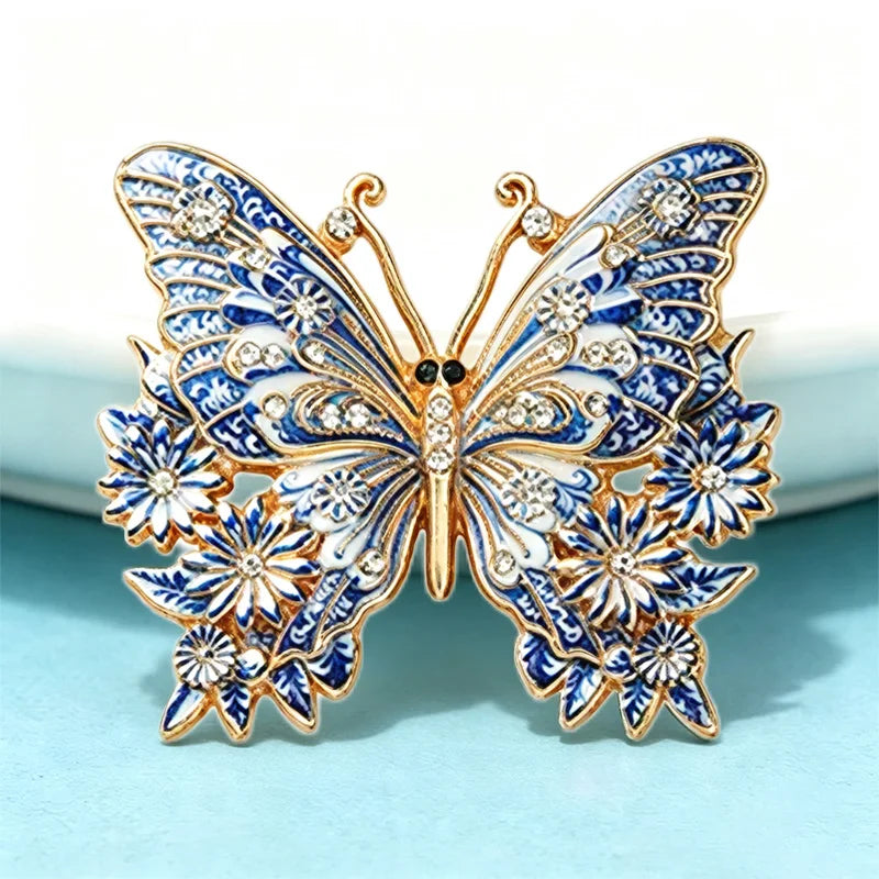 Wuli&baby Blue-and -White Porcelain Collection Animal Brooches For Women Unisex Goat Cat Butterfly Birds Party Office Brooch Pin