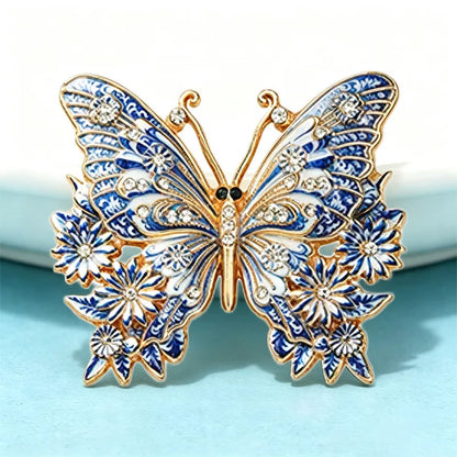 Wuli&baby Blue-and -White Porcelain Collection Animal Brooches For Women Unisex Goat Cat Butterfly Birds Party Office Brooch Pin