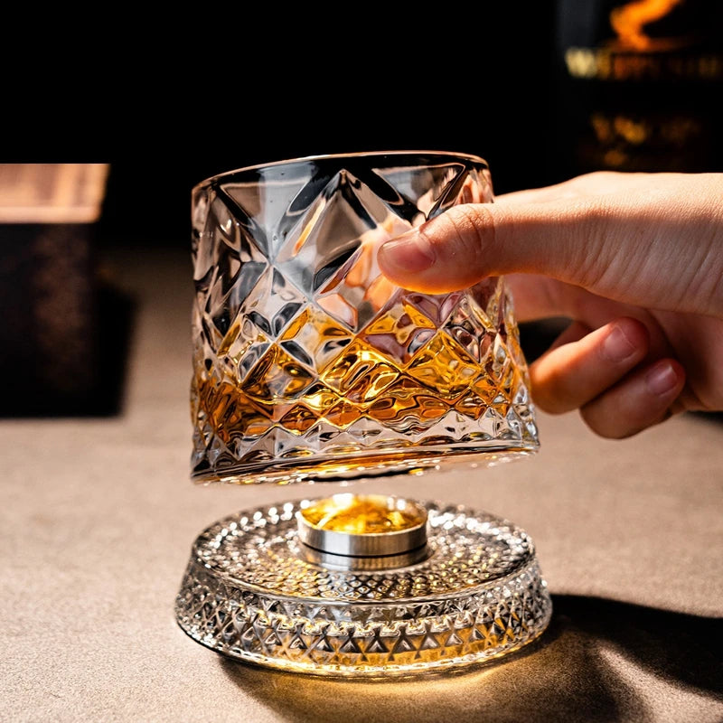 Glass Cups Rotating Whiskey Glass Cup Relief Luminous Rotating Cup Drinking Coffee Cups Kitchen Supplies