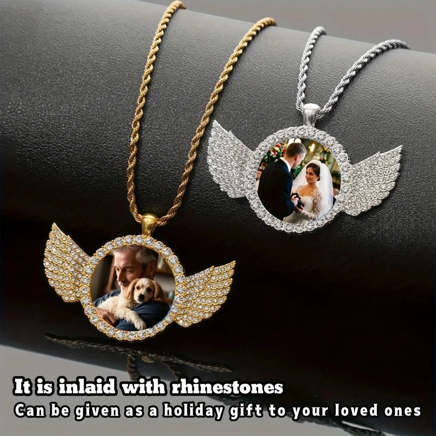 Custom Angel Wing Round Photo Necklace -Personalized Unforgettable memories Picture Pendant Jewelry Perfect for Anniversary Gift