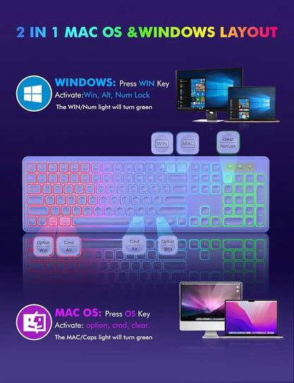 Wireless Keyboard and Mouse Combo Backlit ,Rechargeable Full-Size Illuminated Wireless Keyboard and Mouse Set, 2.4Ghz Keyboard