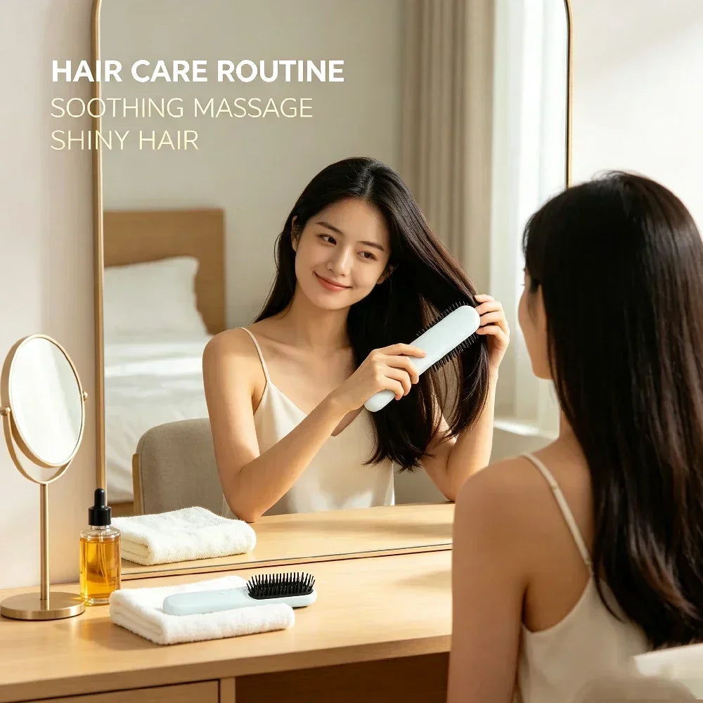 Steam Electric Hair Straightening Brush, Air Cushion Spray Massage Detangler Comb for Frizzy Damaged Hair Styling & Care