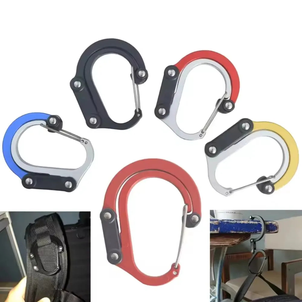 Multifunctional Aluminum Alloy Hybrid Gear D-Type Utility Hooks 360 Degree Rotatable Quick-Hanging Carabiner for Outdoor Camping