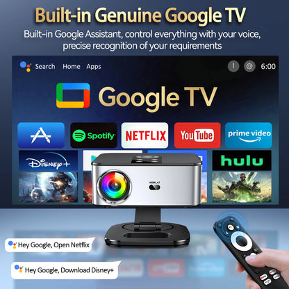 HORLAT Official Google TV Projector 2000ANSI Bluetooth Voice Control Auto Focus WiFi 6 4K HD Beamer Home Theater Movie Projector