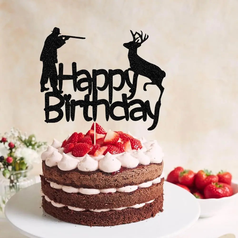 Hunting Happy Birthday Cake Topper Sports Them Party Wedding Anniversary Hunt Deer Cupcake Topper Decoration Baking Supplies Diy