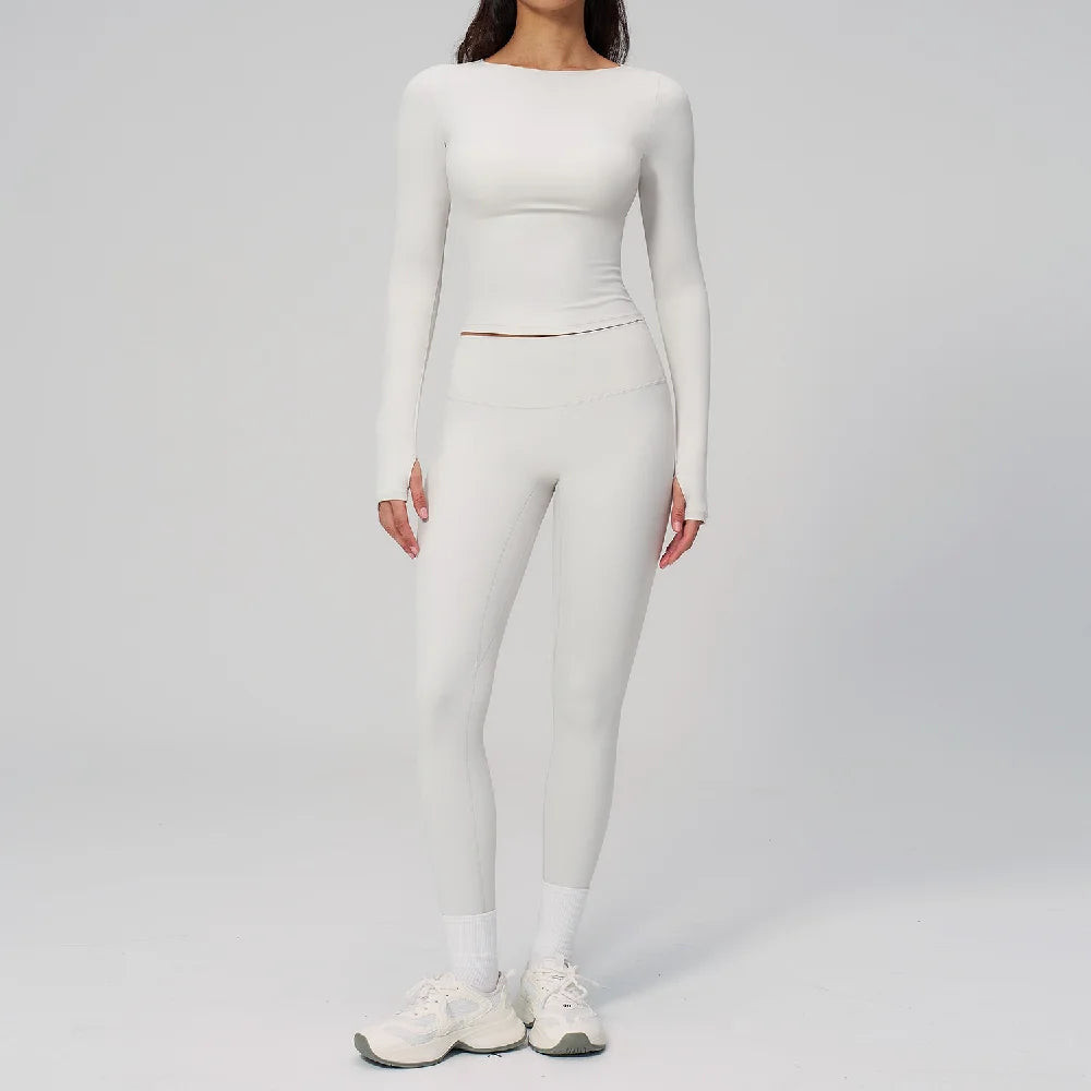 Two Pieces Yoga Set Slim Long Sleeved Gym Set High Elasticity Leggings Sportswear Women's Fitness Cycling Pilates Sports Suits