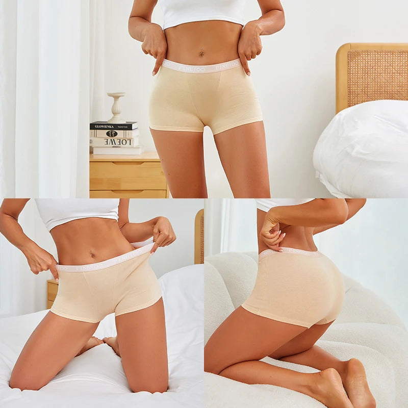FINETOO 2Pcs/Set Low Waist Women's Underwear Cotton Boxer Plus Size Short Pants For Lady Sexy High Stretch Underwear S-XXL Brief