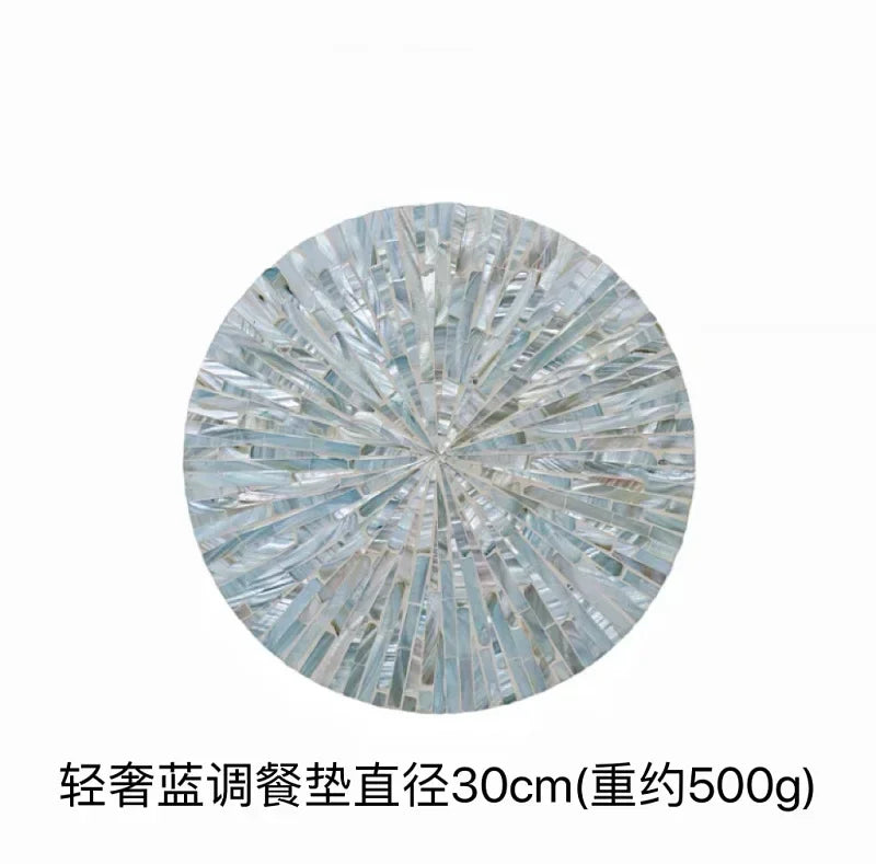Decorative Plate Natural Shell Wood Plates Set Golden Beads Glass Steak Pasta Serving Tray Dinner Decoration Kitchen Tableware