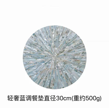Decorative Plate Natural Shell Wood Plates Set Golden Beads Glass Steak Pasta Serving Tray Dinner Decoration Kitchen Tableware