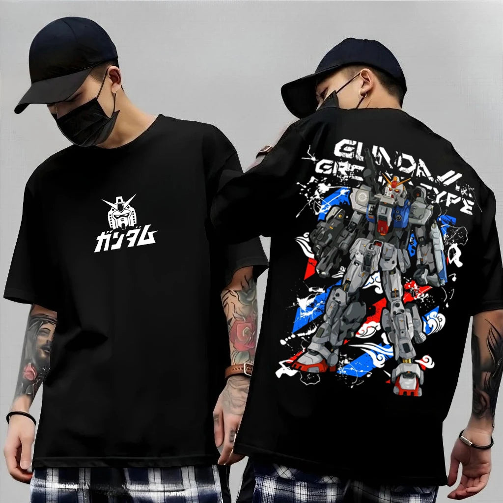 Japanese Anime Mobile Suit RX-78-2 Gundam Summer Short Sleeve Cotton Print T-shirts Men Women Harajuku Y2k Parent-child Tee Tops