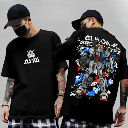 Japanese Anime Mobile Suit RX-78-2 Gundam Summer Short Sleeve Cotton Print T-shirts Men Women Harajuku Y2k Parent-child Tee Tops
