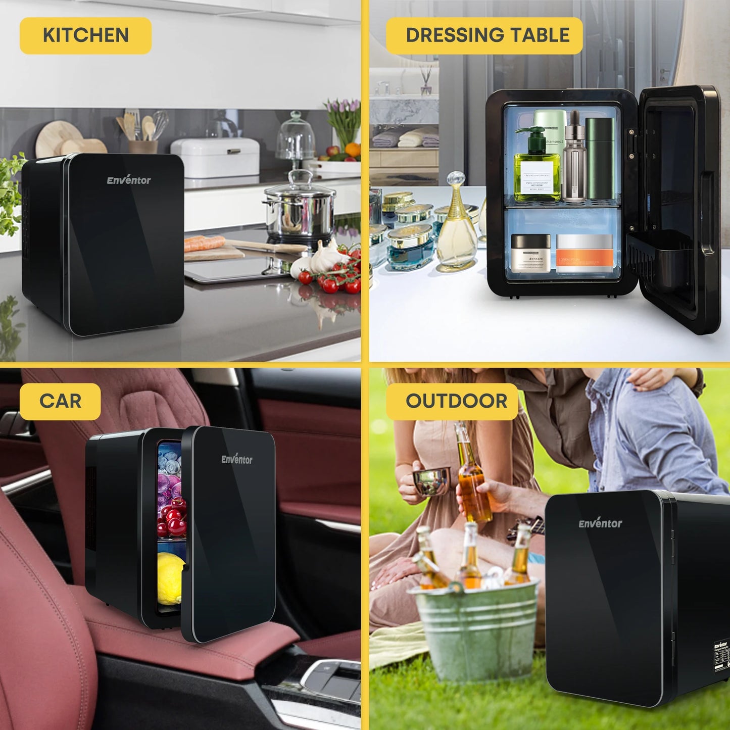 Enventor 4L Mini Refridgerator Portable Car Skincare Fridge Multi-functional Thermoelectric Cooler and Warmer For Summer Camping