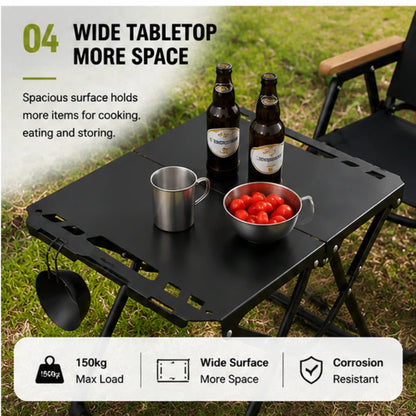 Portable Foldable Outdoor Table Hollowed Side for Hanging Goods Sturdy Desk Ideal for Camping Beach and Picnic
