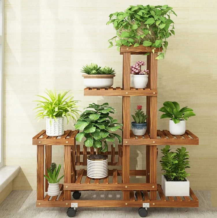 6 Tier Wood Plant Stand Plant Holder Display Rack Ladder Storage Rack Plant Shelf for Living Room Balcony Garden Patio