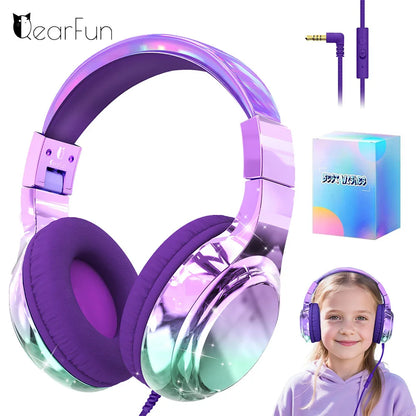 Kids Headphones Wired for School 85/94dB Volume Limiter Foldable Stereo Sound Headset with Mic for Kids Girls Learning Tablet PC