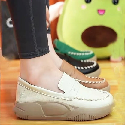 Platform Casual Slip-on Loafers for Women  Spring New Soft-soled Women's Shoes Comfortable Work Shoes Sewn Leather Shoes