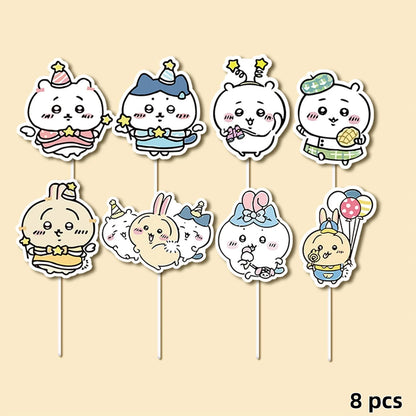 Chiikawa Anime Cake Toppers Set,Cute Kawaii Character Cupcake Picks Decorations for Kids Birthday Back to School Party
