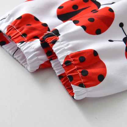 Newborn Baby Girls Clothes Set Long Sleeve Ladybug Print Top and Pants Bow Headband Infant Outfits