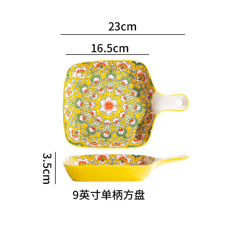 Ceramic Tableware Set Rice Bowl Serving Plate Creative Cutlery Soup Plate Noodle Handle Bowl Sauce Dish Steak Salad Fruit Plate