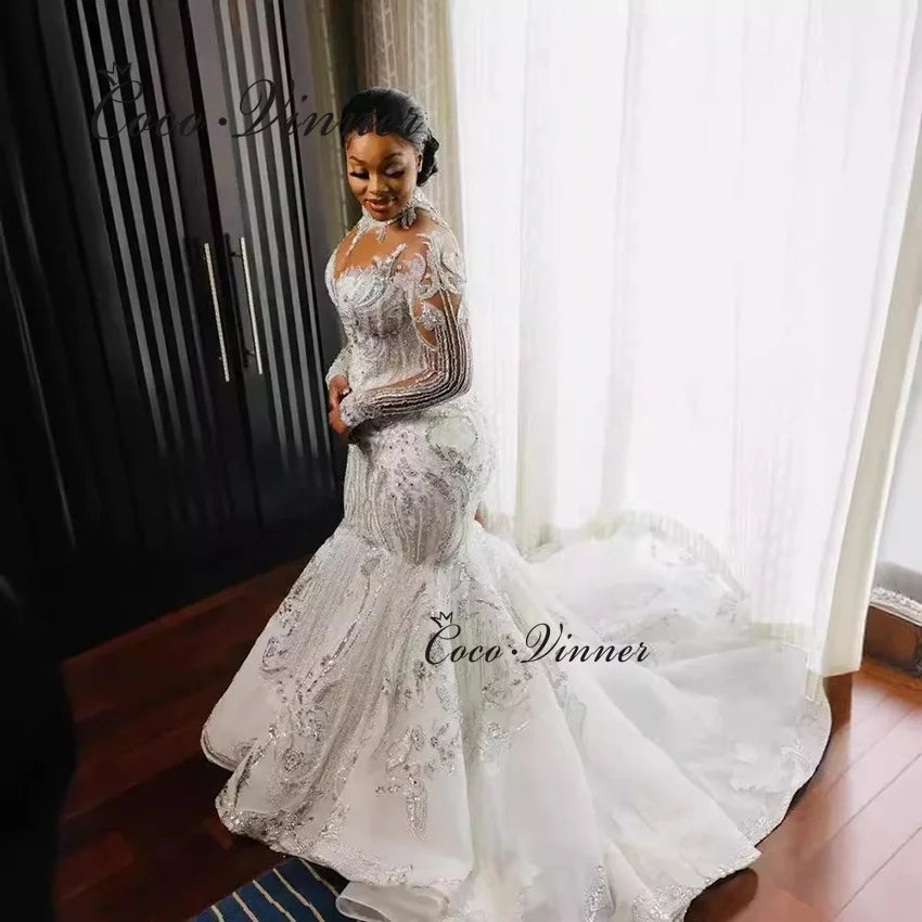 Customized Africa Fashion 2026 Quality Mermaid Wedding Dresses Luxury Beaded Lace Appliques Plus Size Wedding Dress Ladies W1424