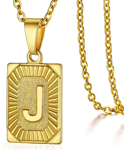 Initial Pendant Necklace for Women Simple Stainless Steel Cuba Link Charm Letter Square Necklace Men Jewelry Couple Gift