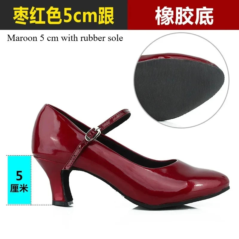 Women Patent Leather Shiny Closed Toe Salsa Shoes Black Gold Silver Red Ballroom Tango Latin Dance Shoes for Woman 5cm/7cm Heels