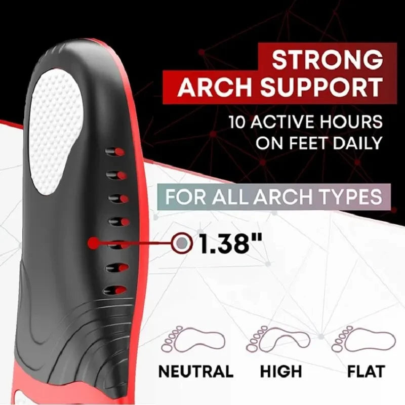 1Pair Premium 220+lbs Heavy Duty Arch Support Insoles Orthopedic Sport Insoles for Feet PU Gel Shock Absorption Sole Pads