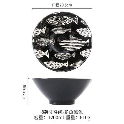 Japanese Ramen Bowl Household Soup Bowl Salad Bowl Ceramic Tableware Instant Noodle Bowl Ceramic Tableware