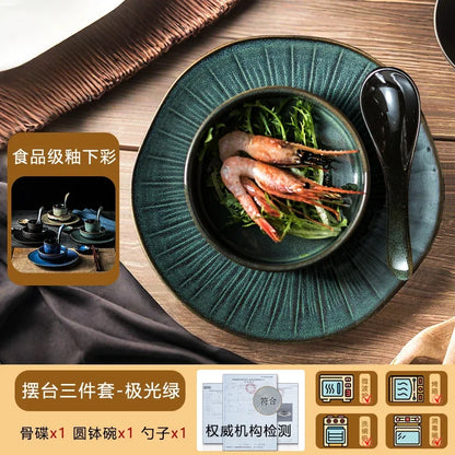 Chinese tableware set plate bowl ceramic combination solid color tableware