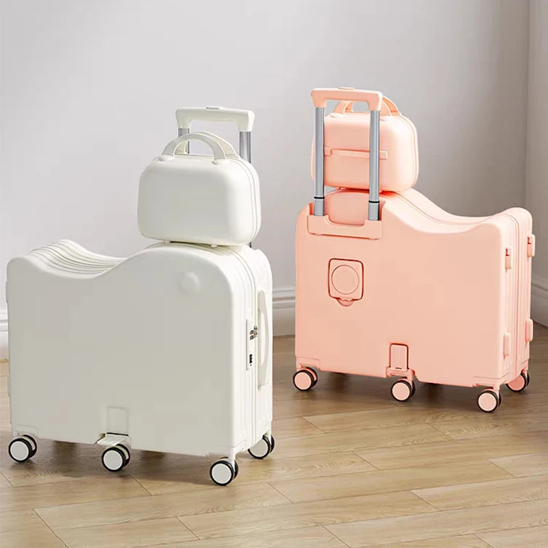 Children's Luggage Can Sit Ride Suitcase Six Wheel Luggage Set Luggage with Cup Holder Travel Suitcase