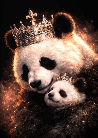 Golden Crown Animals Mother and Baby Canvas Wall Art Lion Bear Wolf Panda Giraffe Owl Cat Poster Decor Living Room Bedroom Gifts