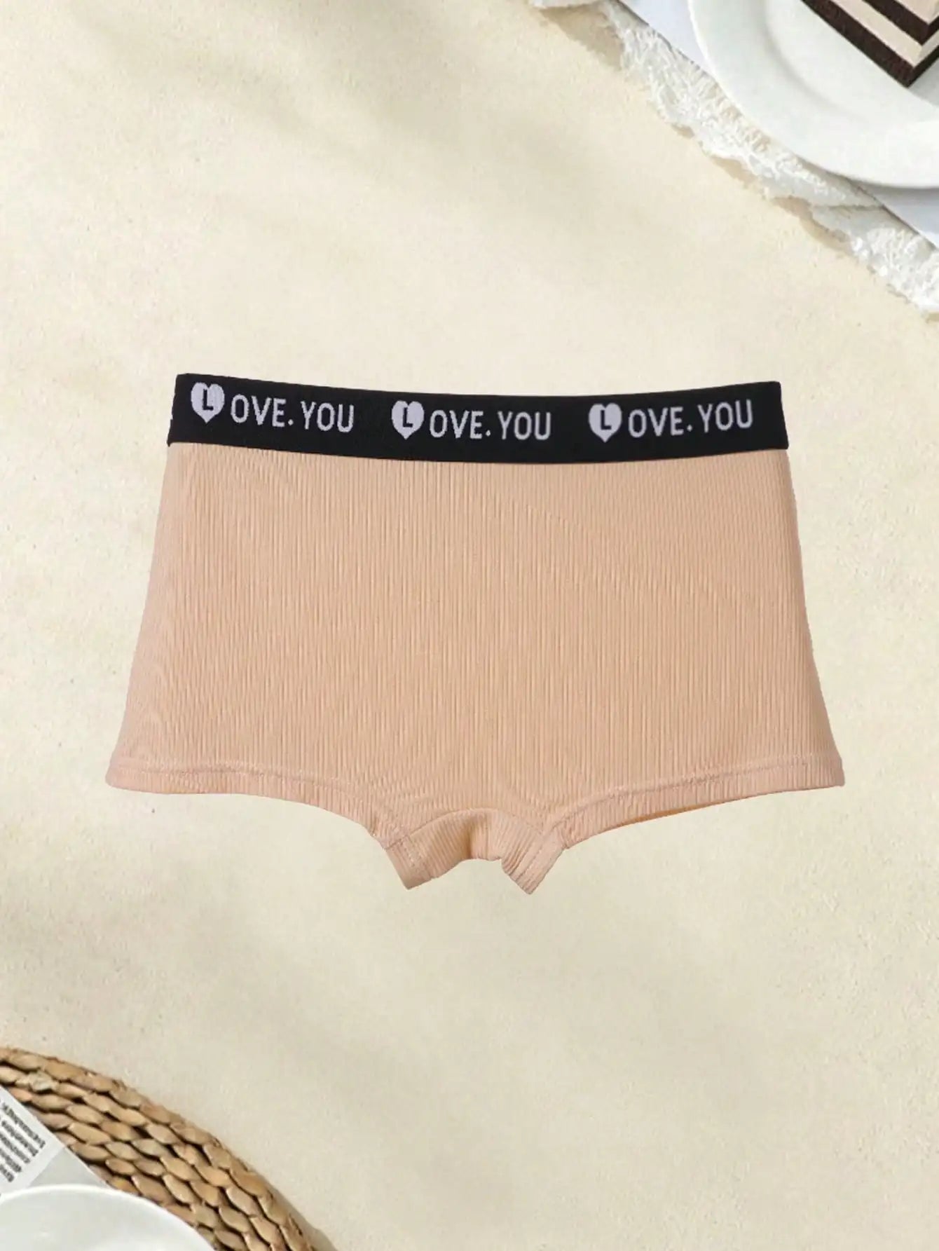 7Pcs Women Solid Ribbed Boxer Briefs, Heart Pattern Soft Breathable Comfort Daily Underwear