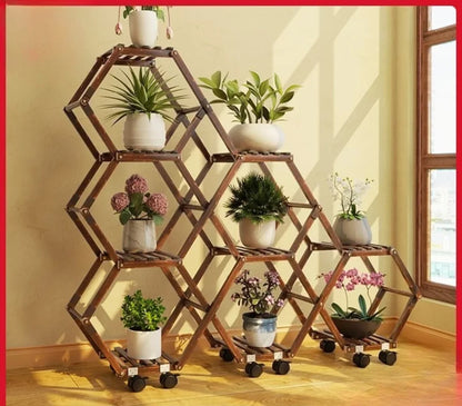 Solid Wood Plant Stand Outdoor for Multiple Plants Carbonized Wood Flower Pot Holder Heavy Duty Load Balcony Garden Home Decor