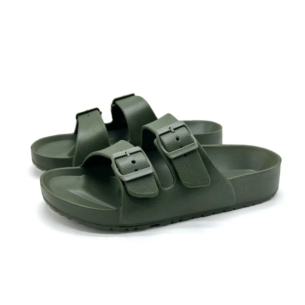 Litfun Women Summer Fashion Slippers 2025 New Outdoor Non-slip Beach Sandals With Double Buckle Indoor Casual Flat House Slides