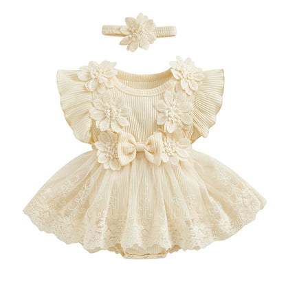 Baby Girls' Floral Romper & Headband Set | Ruffle Details & Mesh Skirt | Birthdays, Portraits & Celebrations