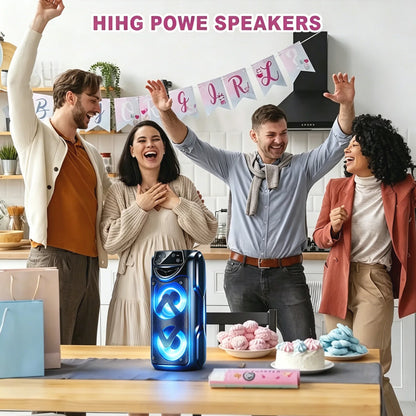 Wireless Portable Bluetooth Speaker with Dual Heavy Bass Subwoofers, Multi-Mode Playback BT/TWS/FM/USB/AUX/TF, Microphone Jack, High Volume Stereo Sound, Perfect for Festive Dinner & Christmas Present