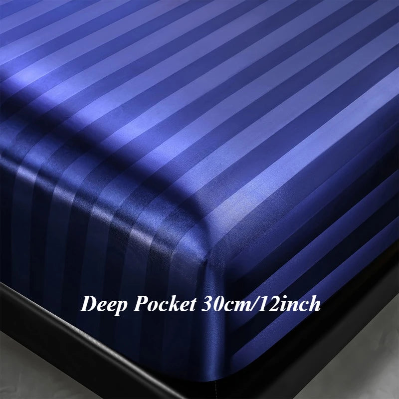 Striped Satin Fitted Sheet | 100% Polyester with All-Around Elastic | Multiple Bed Sizes