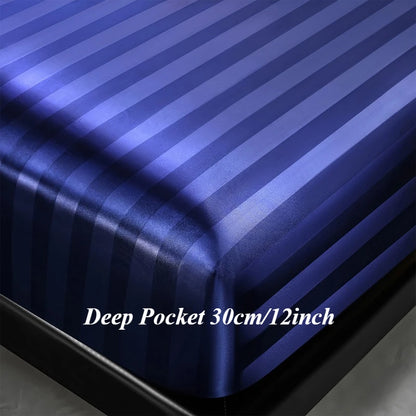 Striped Satin Fitted Sheet | 100% Polyester with All-Around Elastic | Multiple Bed Sizes