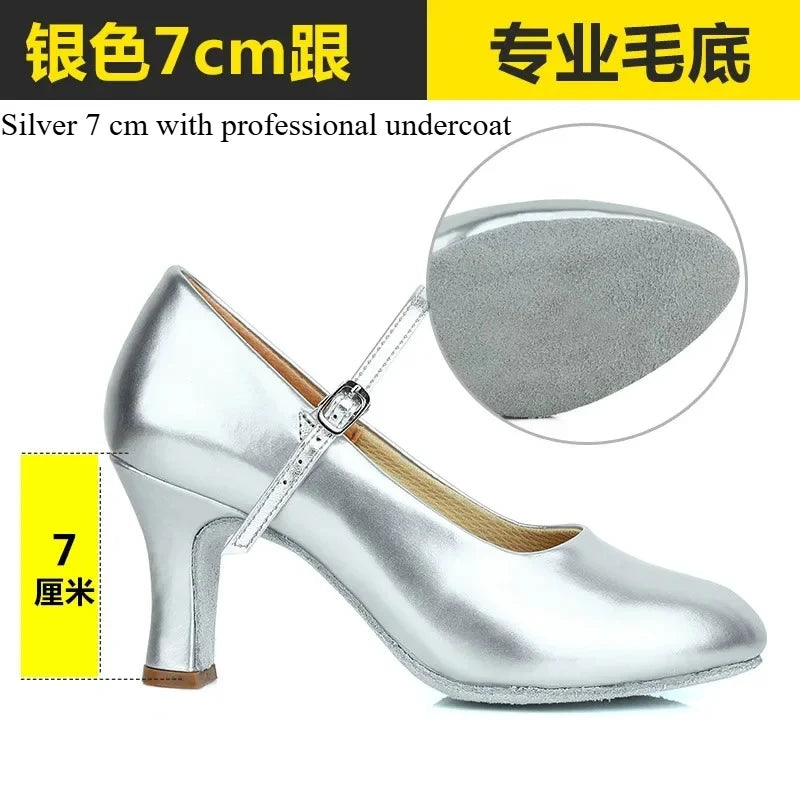 Women Patent Leather Shiny Closed Toe Salsa Shoes Black Gold Silver Red Ballroom Tango Latin Dance Shoes for Woman 5cm/7cm Heels