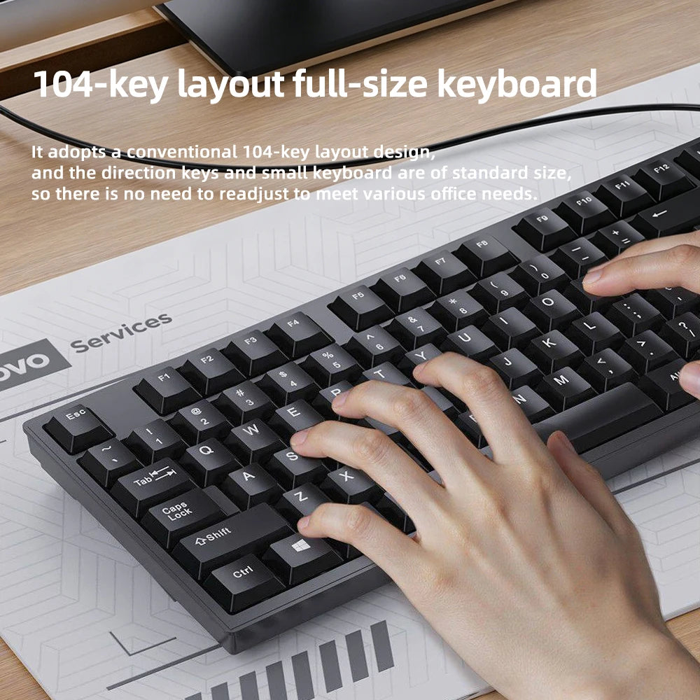Lenovo Wired Keyboard And Mouse Set Splash-Proof for Home And Business Office Use Compatible with Desktops And Laptops 104 Keys