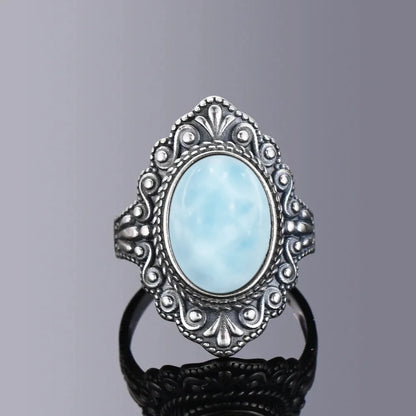 Original Certified 925 Silver Rings Larimar Natural Blue Stone 8*10MM oval shape twist Rings Fine Jewelry Gifts for Women Men