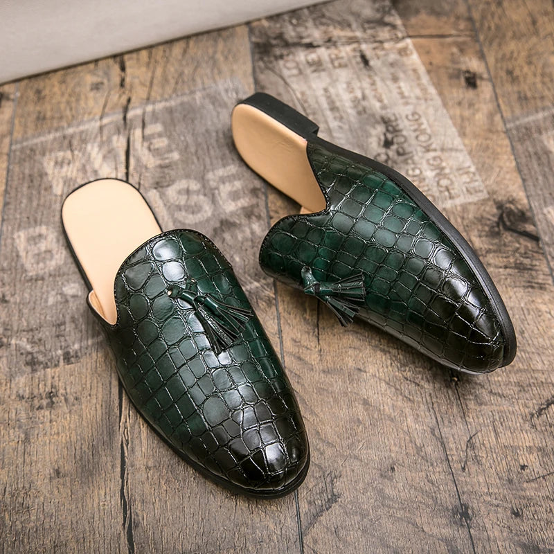 Men's Black Half Shoes For Men Leather Loafers Shoes Man Mules Casual Shoes Male Footwear Fashion Social Mocassins Summer 2023