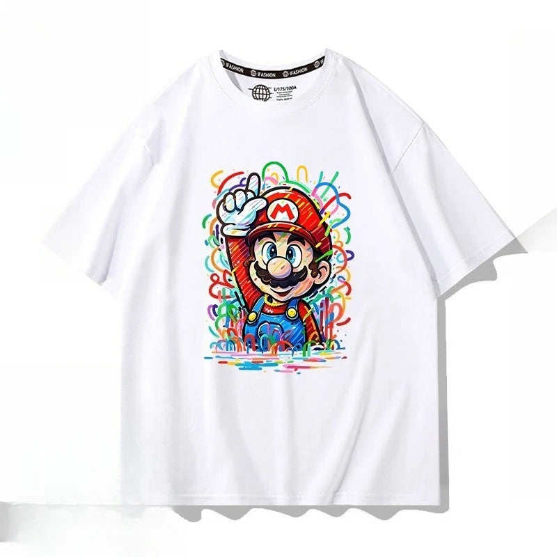 Oversized Kids Cotton T-shirt Super Mario Bros Cartoon Graphic Tees Boys Girls Harajuku Short Sleeve Casual Tops Toddler Clothes