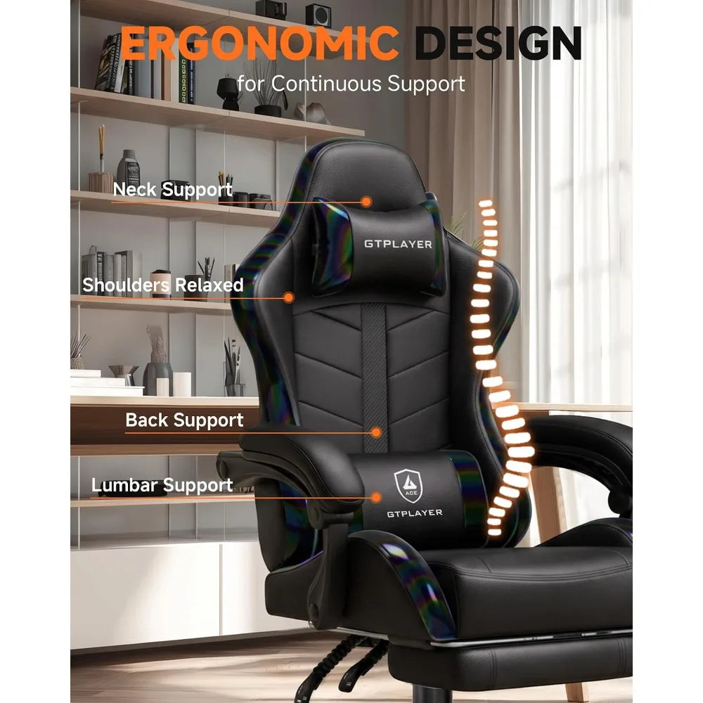 Gaming Chair for Adults, Computer Chair with Footrest, Black
