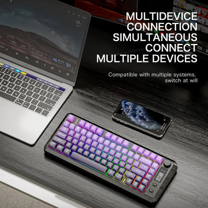 FREEWOLF M75 Wireless Keyboard, Bluetooth Dual-mode, PBT Gradient Ball Cap, With Display Screen, Gaming Keyboard