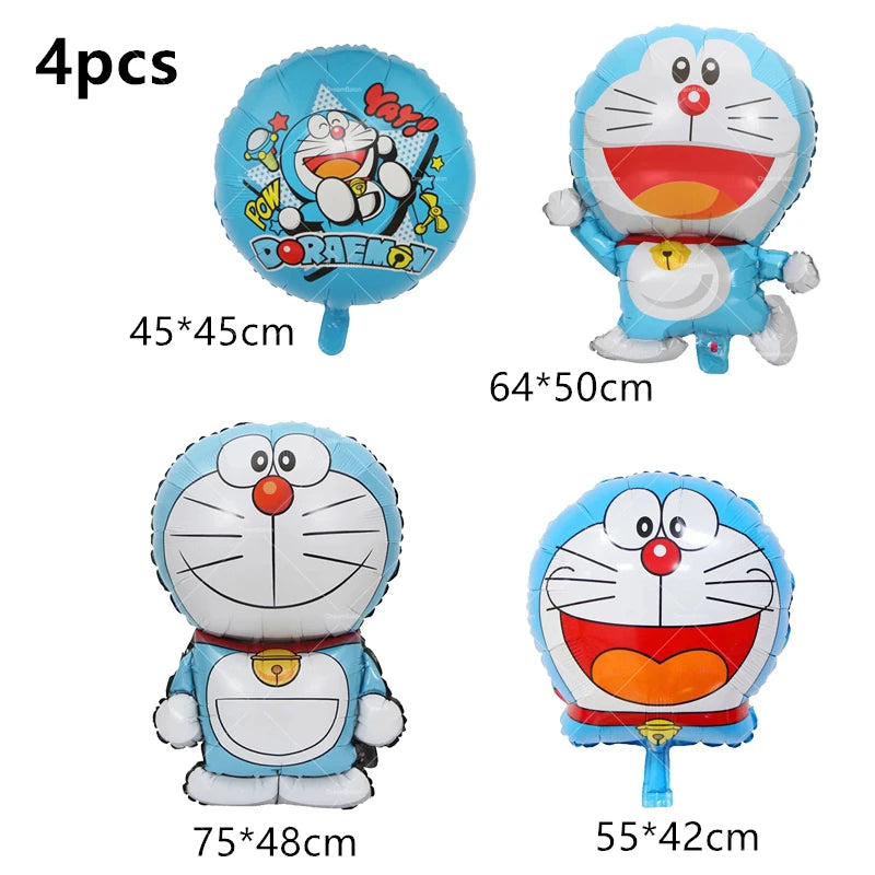 Doraemoned Balloons Cartoon Blue Jingle Cat Party Decoration Supplies Happy Birthday Banner Disposable Tableware Kid Cake Topper