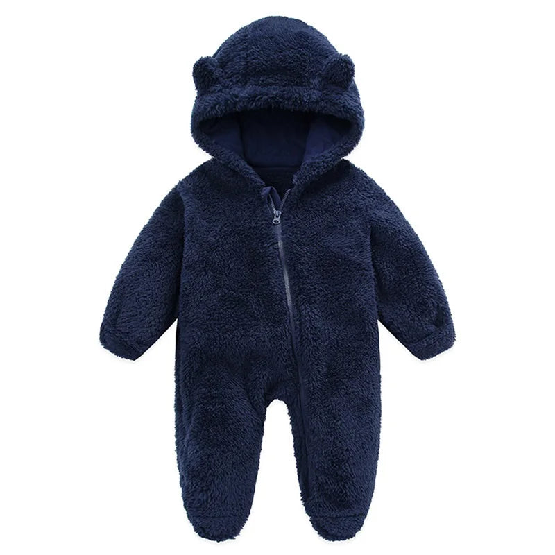 Pudcoco Infant Baby Jumpsuit Long Sleeve Hooded Zipper Closure Winter Romper Clothes for Boys Girls 0-12M