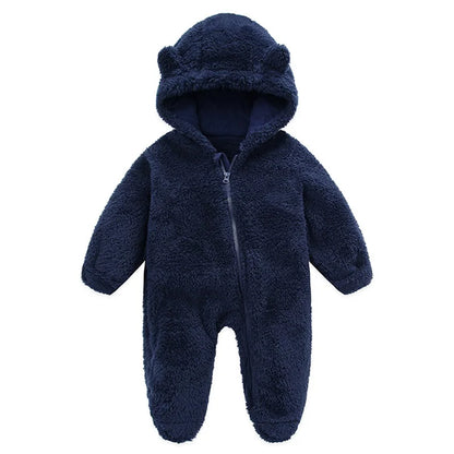 Pudcoco Infant Baby Jumpsuit Long Sleeve Hooded Zipper Closure Winter Romper Clothes for Boys Girls 0-12M