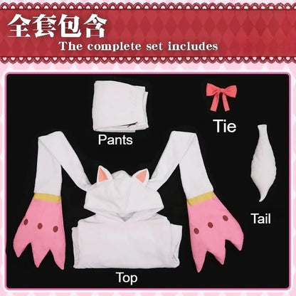 Anime Kaname Madoka Cosplay Costume Cute Pajamas Kawaii Hooded Top Pants Suit for Women Halloween Party Roleplay Outfit
